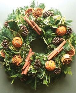 Christmas wreath with dried oranges