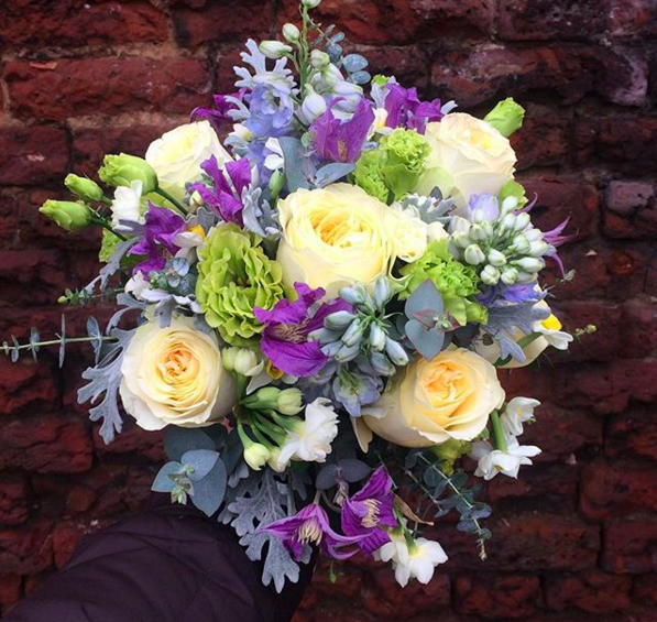 Teal and gold wedding bouquet